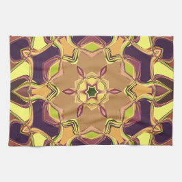 漫画マンダラフラワーイエローパープルとオレンジ キッチンタオル