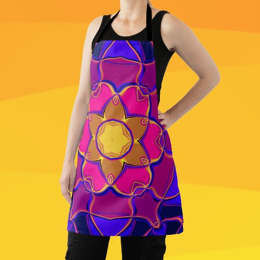 漫画マンダラフラワーイエローピンクとブルー エプロン