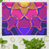 漫画マンダラフラワーイエローピンクとブルー キッチンタオル (折り畳み)