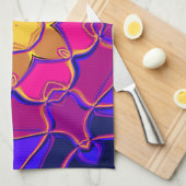 漫画マンダラフラワーイエローピンクとブルー キッチンタオル (四つ折り)