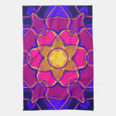 漫画マンダラフラワーイエローピンクとブルー キッチンタオル (縦)
