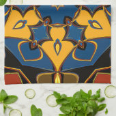 漫画マンダラフラワーイエローブルーとオレンジ キッチンタオル (折り畳み)