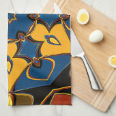 漫画マンダラフラワーイエローブルーとオレンジ キッチンタオル (四つ折り)