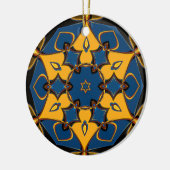 漫画マンダラフラワーイエローブルーとオレンジ セラミックオーナメント (左)