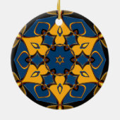 漫画マンダラフラワーイエローブルーとオレンジ セラミックオーナメント (裏面)