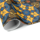 漫画マンダラフラワーイエローブルーとオレンジ ラッピングペーパー (ロールコーナー)