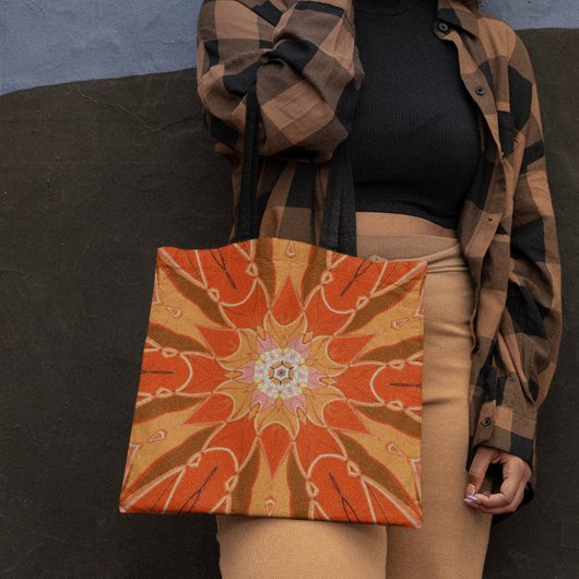 漫画マンダラフラワーオレンジとピンク トートバッグ