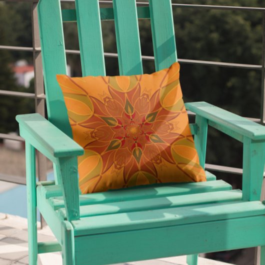 漫画マンダラフラワーオレンジと赤 クッション