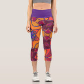 漫画マンダラフラワーオレンジパープルとブルー カプリレギンス (正面)