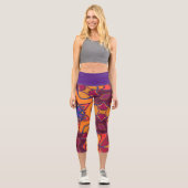 漫画マンダラフラワーオレンジパープルとブルー カプリレギンス (正面)