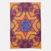 漫画マンダラフラワーオレンジパープルとブルー キッチンタオル (縦)