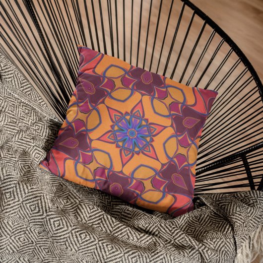 漫画マンダラフラワーオレンジパープルとブルー クッション