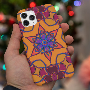 漫画マンダラフラワーオレンジパープルとブルー iPhone 11 ケース