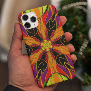 漫画マンダラフラワーオレンジパープルとレッド iPhone 11 ケース