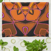 漫画マンダラフラワーオレンジピンクとブラック キッチンタオル (折り畳み)