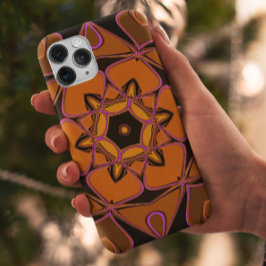 漫画マンダラフラワーオレンジピンクとブラック iPhone 11 ケース