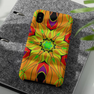 漫画マンダラフラワーオレンジ緑と赤 iPhone 11 ケース