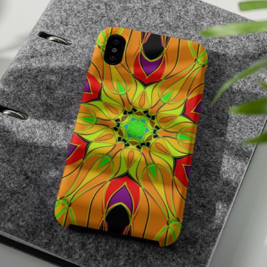 漫画マンダラフラワーオレンジ緑と赤 Case-Mate iPhoneケース