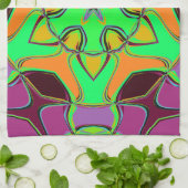 漫画マンダラフラワーグリーンオレンジと紫 キッチンタオル (折り畳み)