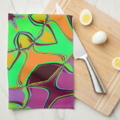 漫画マンダラフラワーグリーンオレンジと紫 キッチンタオル (四つ折り)