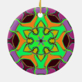 漫画マンダラフラワーグリーンオレンジと紫 セラミックオーナメント (裏面)