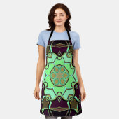 漫画マンダラフラワーグリーンパープルとブラック エプロン (着用した状態)