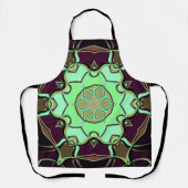 漫画マンダラフラワーグリーンパープルとブラック エプロン (正面)