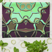 漫画マンダラフラワーグリーンパープルとブラック キッチンタオル (折り畳み)