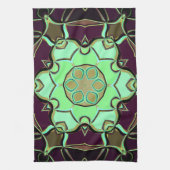 漫画マンダラフラワーグリーンパープルとブラック キッチンタオル (縦)
