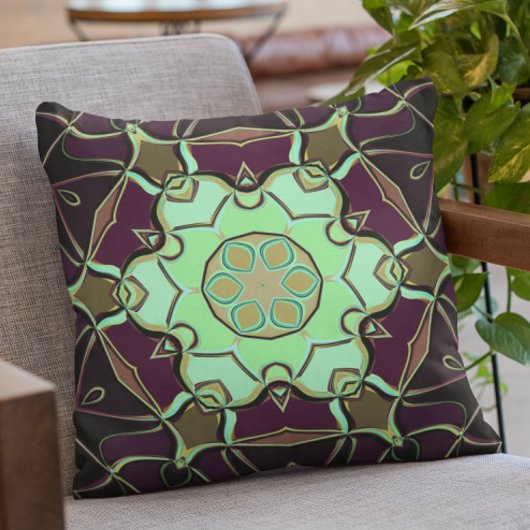 漫画マンダラフラワーグリーンパープルとブラック クッション