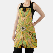 漫画マンダラフラワーグリーン黄色とオレンジ エプロン (インサイチュ)