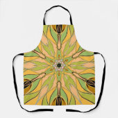 漫画マンダラフラワーグリーン黄色とオレンジ エプロン (正面)