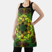 漫画マンダラフラワーグリーン黄色とオレンジ エプロン (インサイチュ)