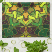 漫画マンダラフラワーグリーン黄色とオレンジ キッチンタオル (折り畳み)