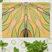 漫画マンダラフラワーグリーン黄色とオレンジ キッチンタオル (折り畳み)