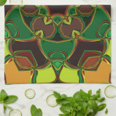 漫画マンダラフラワーグリーン黄色とオレンジ キッチンタオル (折り畳み)