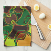 漫画マンダラフラワーグリーン黄色とオレンジ キッチンタオル (四つ折り)