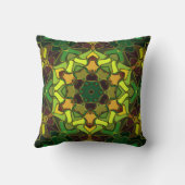 漫画マンダラフラワーグリーン黄色とオレンジ クッション (裏面)