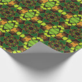 漫画マンダラフラワーグリーン黄色とオレンジ ラッピングペーパー (角)