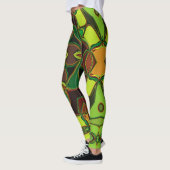 漫画マンダラフラワーグリーン黄色とオレンジ レギンス (左)