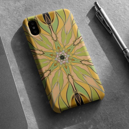 漫画マンダラフラワーグリーン黄色とオレンジ Case-Mate iPhoneケース