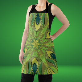 漫画マンダラフラワーグリーン黄色と青 エプロン