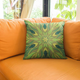 漫画マンダラフラワーグリーン黄色と青 クッション