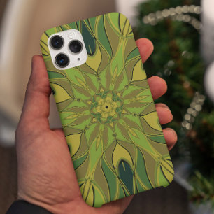 漫画マンダラフラワーグリーン黄色と青 iPhone 11 ケース