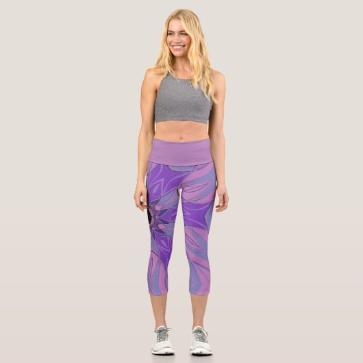 漫画マンダラフラワーパープルピンクとブルー カプリレギンス (正面)