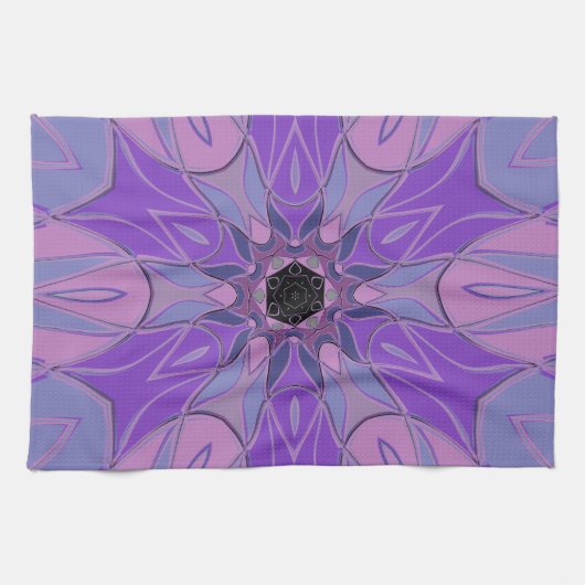 漫画マンダラフラワーパープルピンクとブルー キッチンタオル (横)