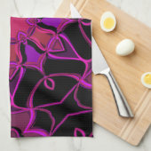 漫画マンダラフラワーピンクとブラック キッチンタオル (四つ折り)