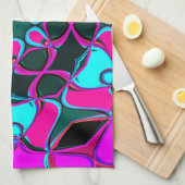 漫画マンダラフラワーピンクとブルー キッチンタオル (四つ折り)