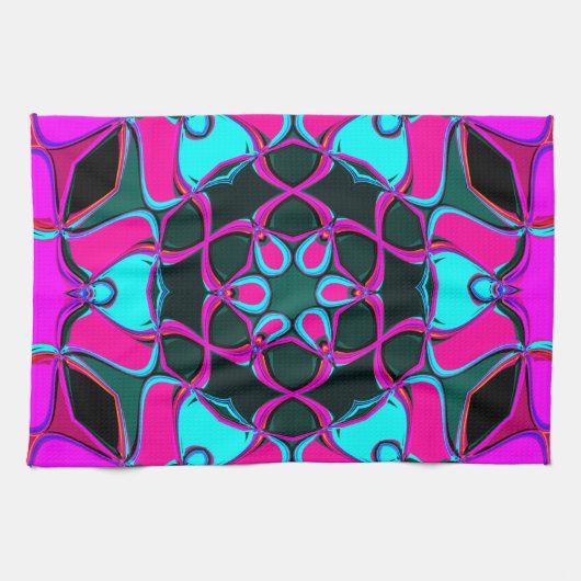 漫画マンダラフラワーピンクとブルー キッチンタオル (横)