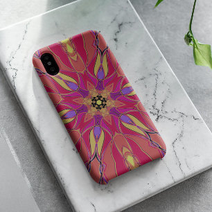 漫画マンダラフラワーピンク黄色と紫 iPhone 11 ケース